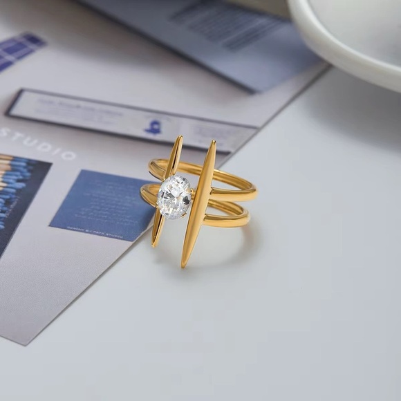 18K Gold Plated Adjustable Cubic Zirconia Ring - Picture 3 of 6